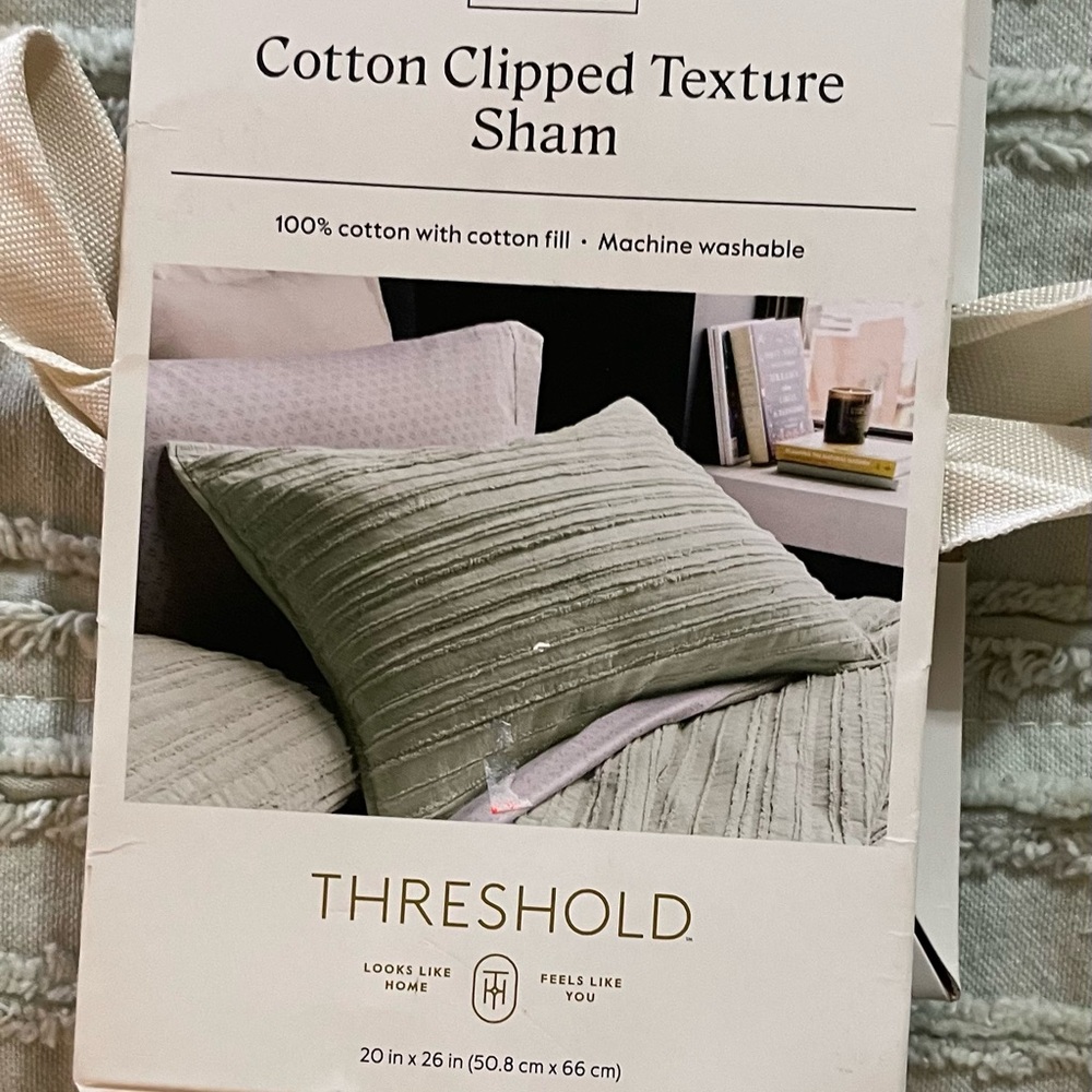Threshold Cotton Clipped Texture standard Shams- sage green. 100% cotton, New.